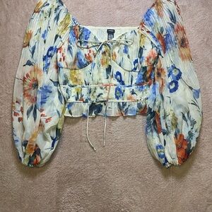 Express Multicolor Floral Puff Sleeve Blouse